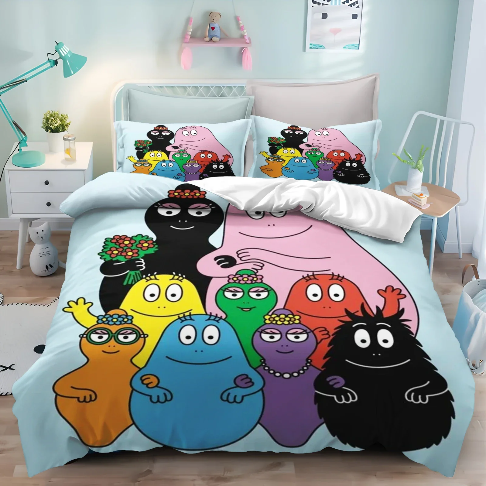 Barbapapa Cartoon Duvet Cover Anime 3D Printing Cute Children's Bedroom Set Polyester Adult Gift  2/3pcs Bedding