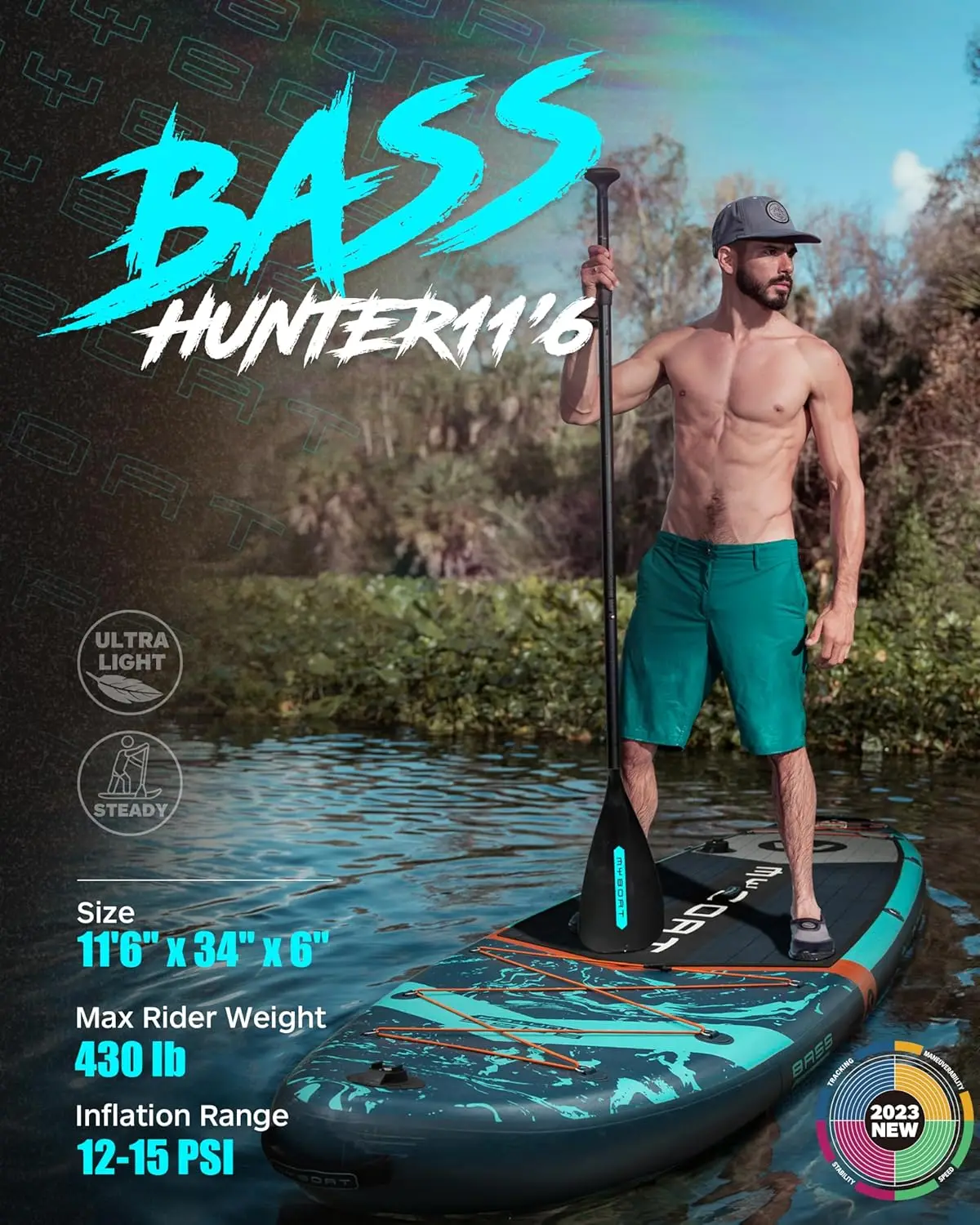 11'6"&times;34"&times;6" Paddle Board, Stand Up Paddle Board for Fishing, Sup Board with 3 Removable Fins, Dual Bungee