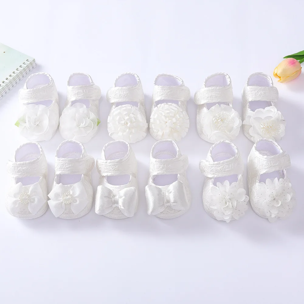 White Lace First Walker Baby Girls Little Princess Dress Shoes Flower Bow Toddlers Shoes Soft Sole Baby Shoes Infant Prewalker 2