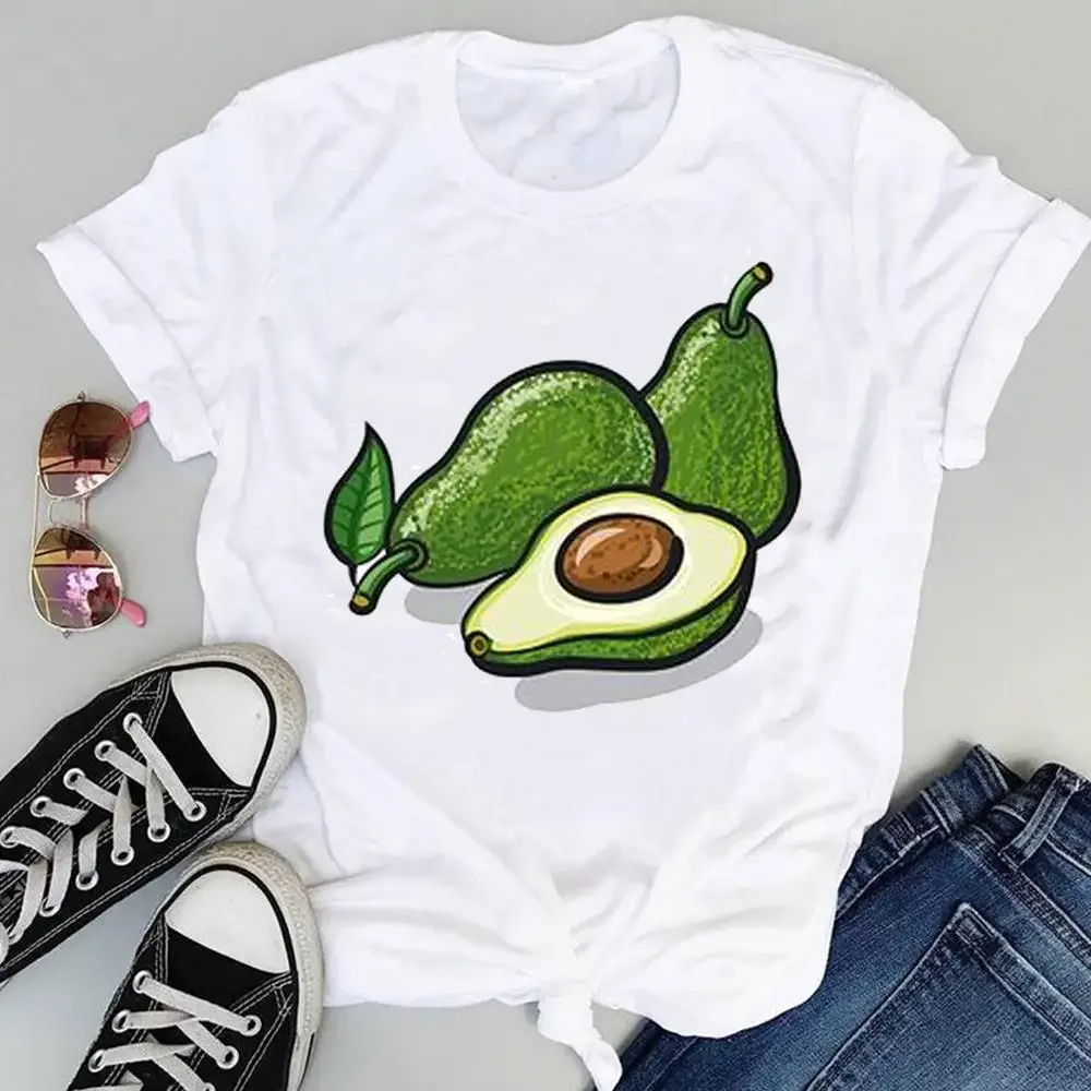 

Y2k Short Sleeves Sunmmer T Shirt Avocado Casual Cute 90s Cartoon Short Sleeve Sweet Summer Fashion Print Lovely Clothes Tops