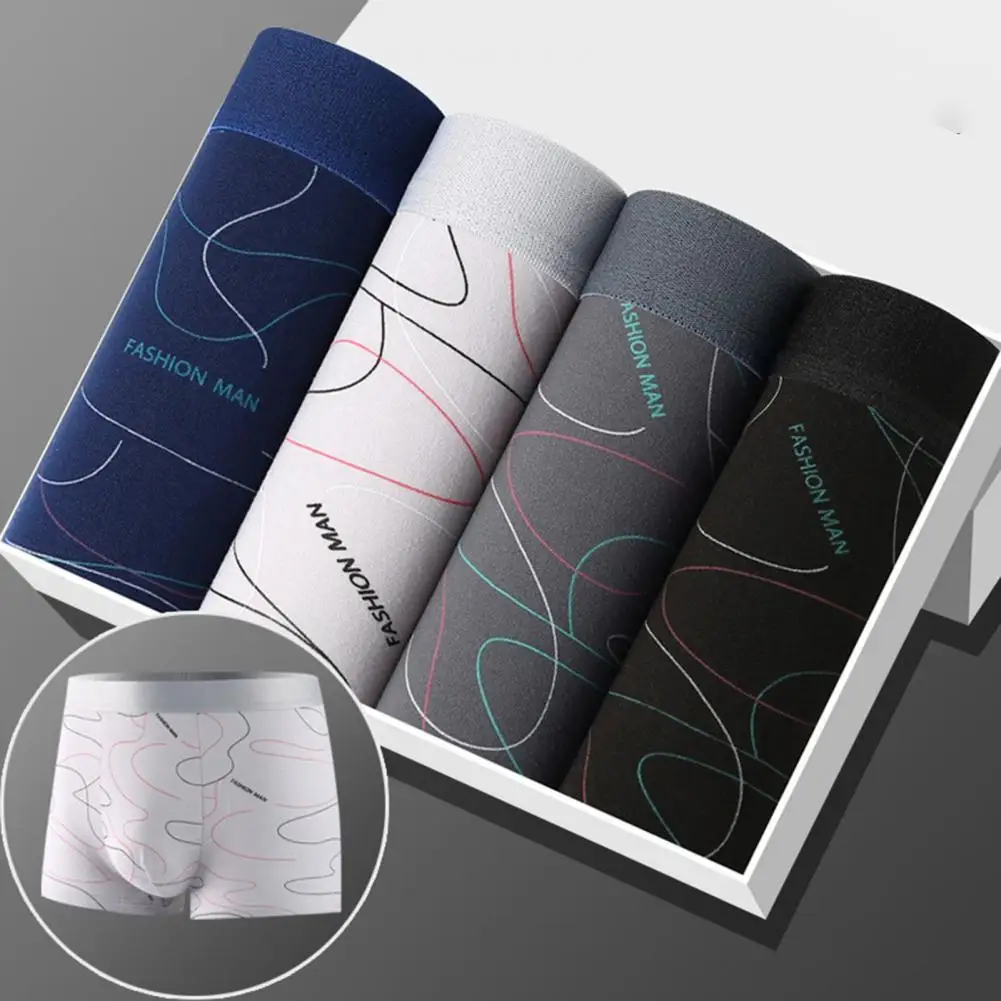 Men Line Print Underpants Soft Boxer Men Breathable Solid Underwear Moisture-wicking Quick-dry Men Panties Breathable Panties uv protection cycling headscarf sweat wicking bike scarf headband quick dry breathable head wrap helmets inner cap