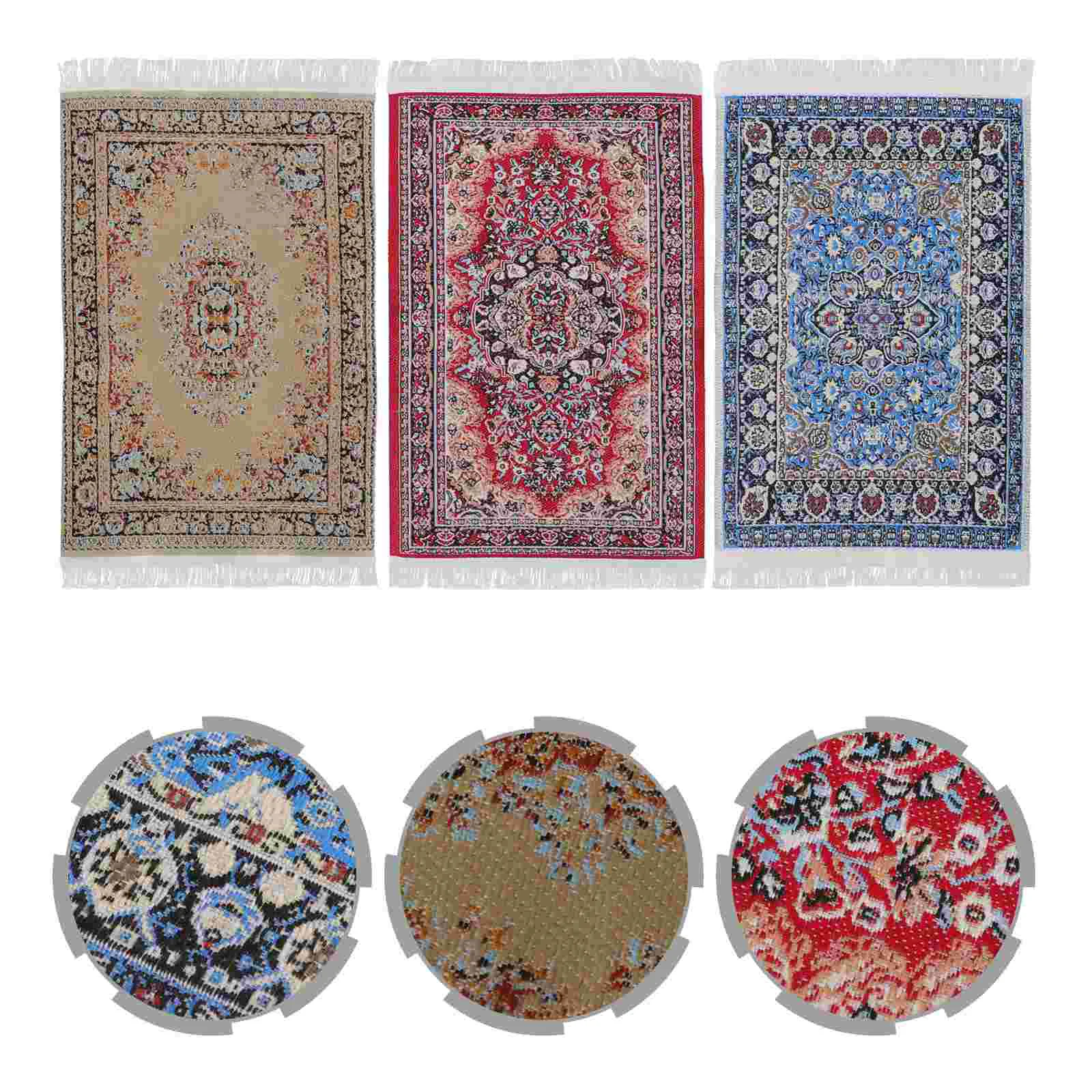 3pcs Tiny House Carpets Miniature Rugs Mini House Furnishing Carpet Toys(1:12 Scale) 1 12 scale turkish style floral pattern mat dollhouse carpet miniature weaving rug floor coverings mini house decor accessories