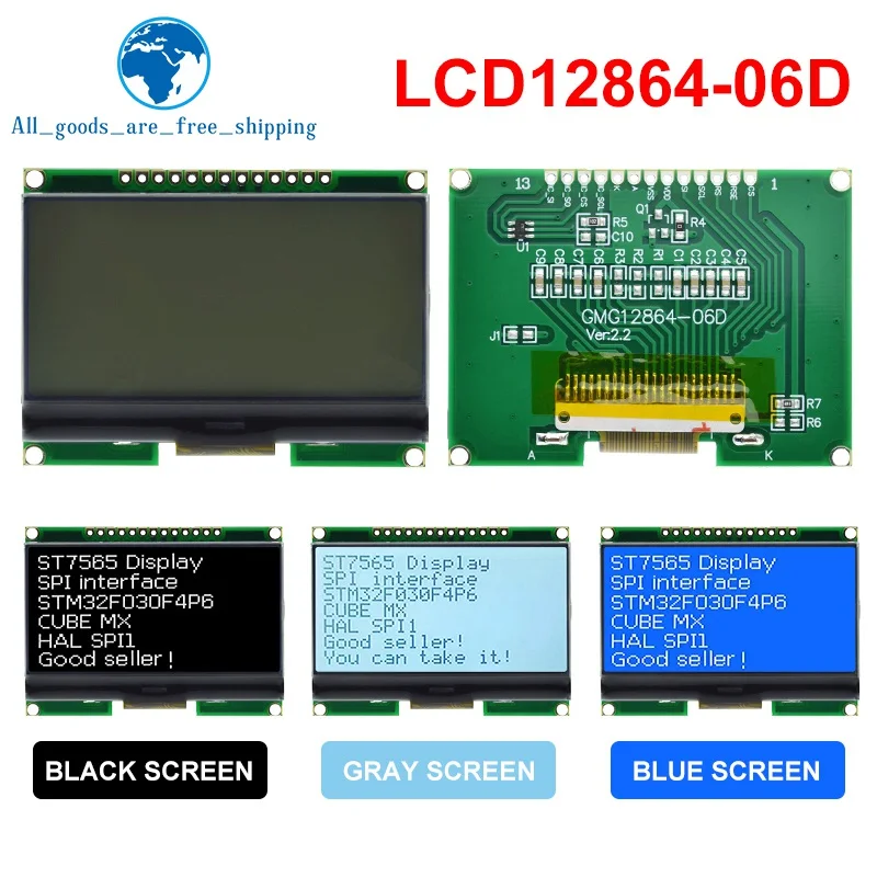 

TZT Lcd12864 12864-06D, 12864, LCD Module, COG, With Chinese Font, Dot Matrix Screen, SPI Interface