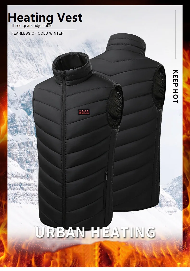 Description Picture 2 of item21 areas Heated Vest Jacket USB Men Winter Electric Heated Vest Thermal Waistcoat for Hunting Hiking Warm Hunting Jacket Hiking