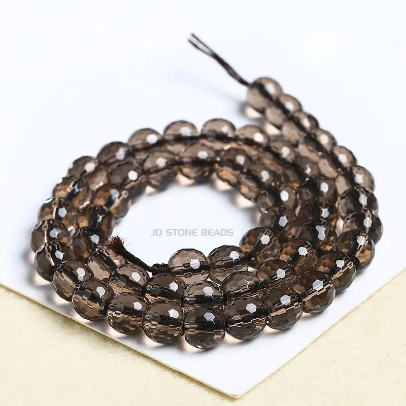 Perle di quarzo fumé sfaccettate naturali rotonde di cristallo di energia marrone perline distanziatrici allentate per gioielli che fanno accessorio per collana di bracciali