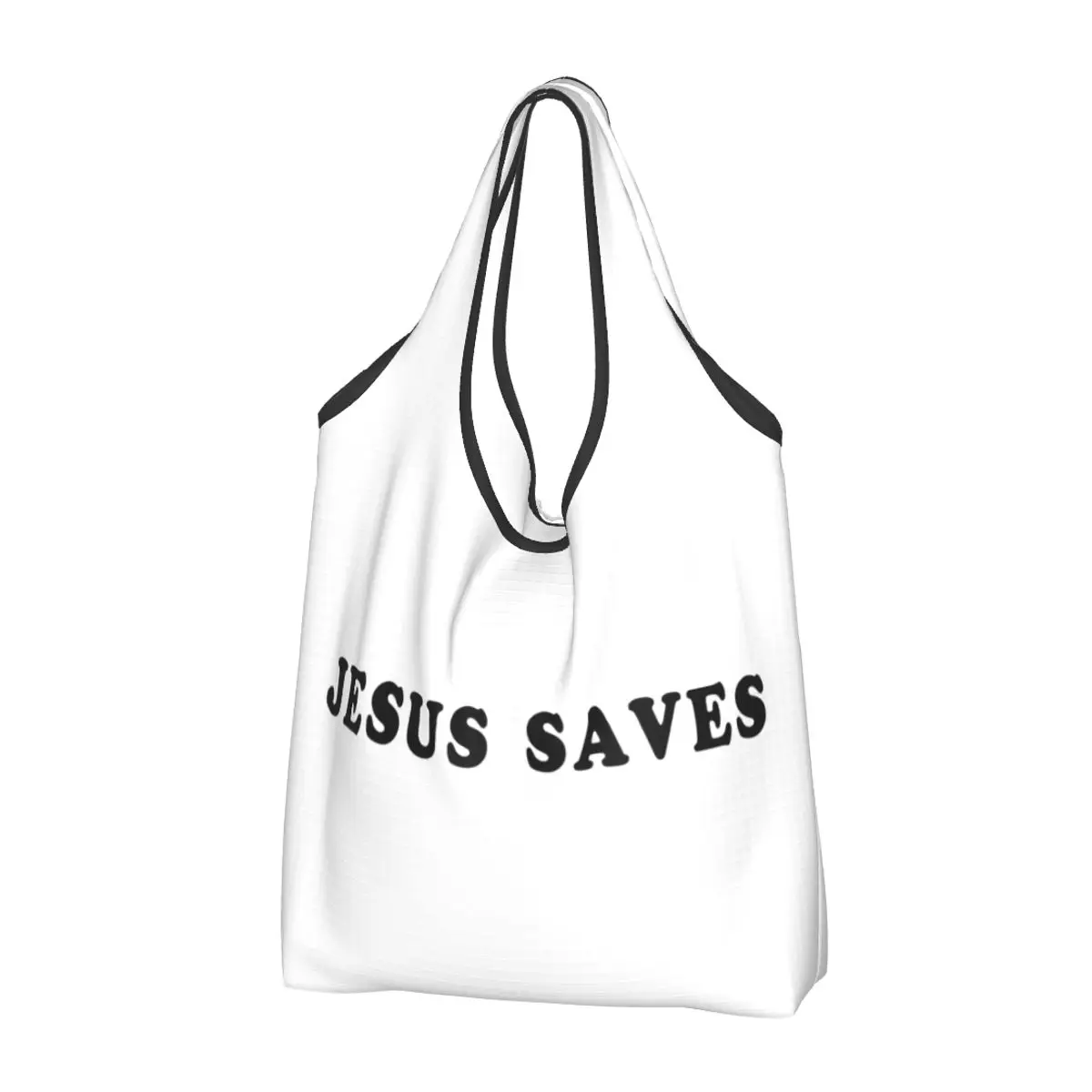 

Reusable Jesus Saves Grocery Bag Foldable Machine Washable Shopping Bags Large Eco Storage Bag Attached Pouch