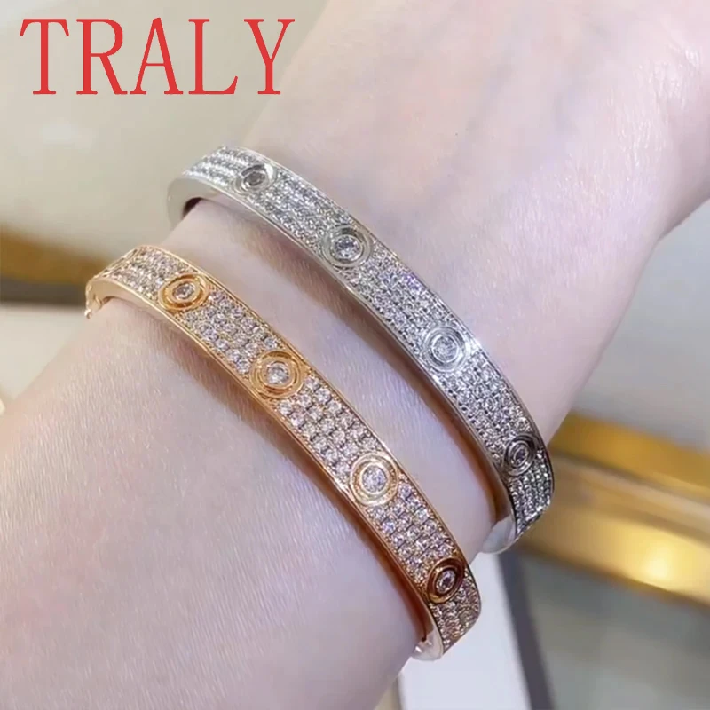 S925 Sterling Silver Wide Moissanite Diamond Bracelet Rose/White Gold Colour 6mm Luxury Bangle Women Couple's Party Jewelry Gift