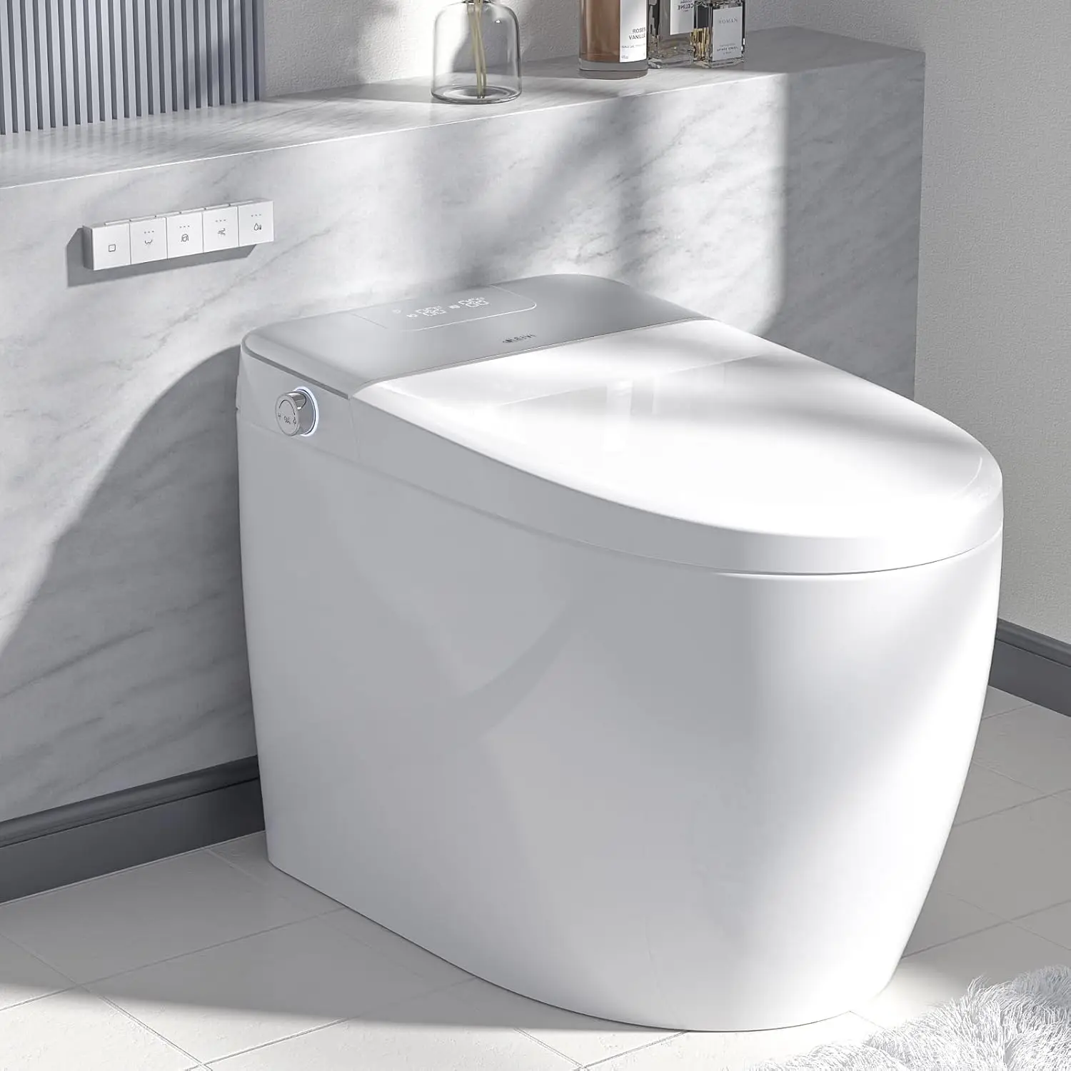 Smart Toilet with Built-in Bidet Seat Tankless Toilet with Auto Lid Opening Closing and Flushing Heated Seat Digital Display