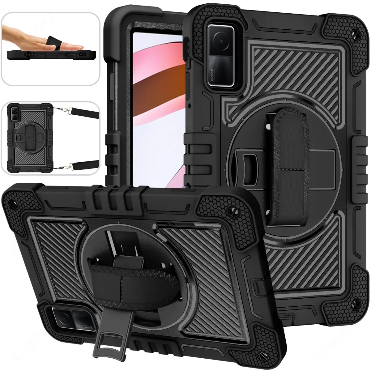 Heavy Duty Shockproof Tablet Case with Swivel Bracket, Handle, and Shoulder Strap