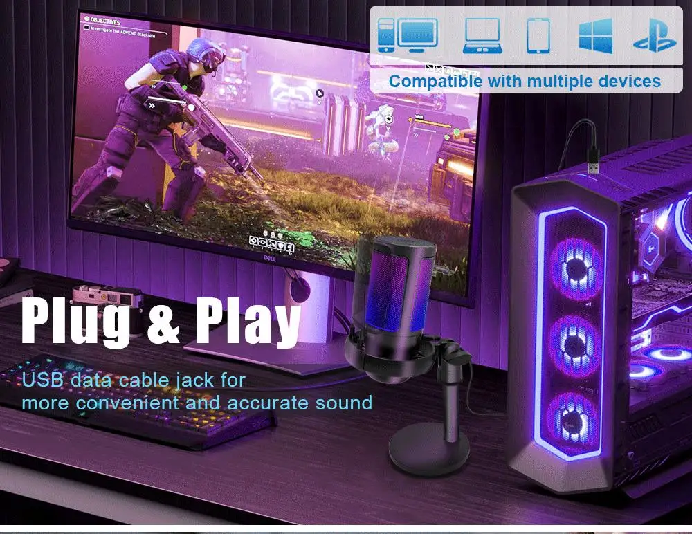 Rgb-Gaming-Mikrofon Mit Sprachausgleich Und Geräuschunterdrückung, Studio-Usb-Computer-Kondensatormikrofon Für Streaming/Aufnahme/Disc-Produktion S93821Db6240D446F9A103E977C7993Cci