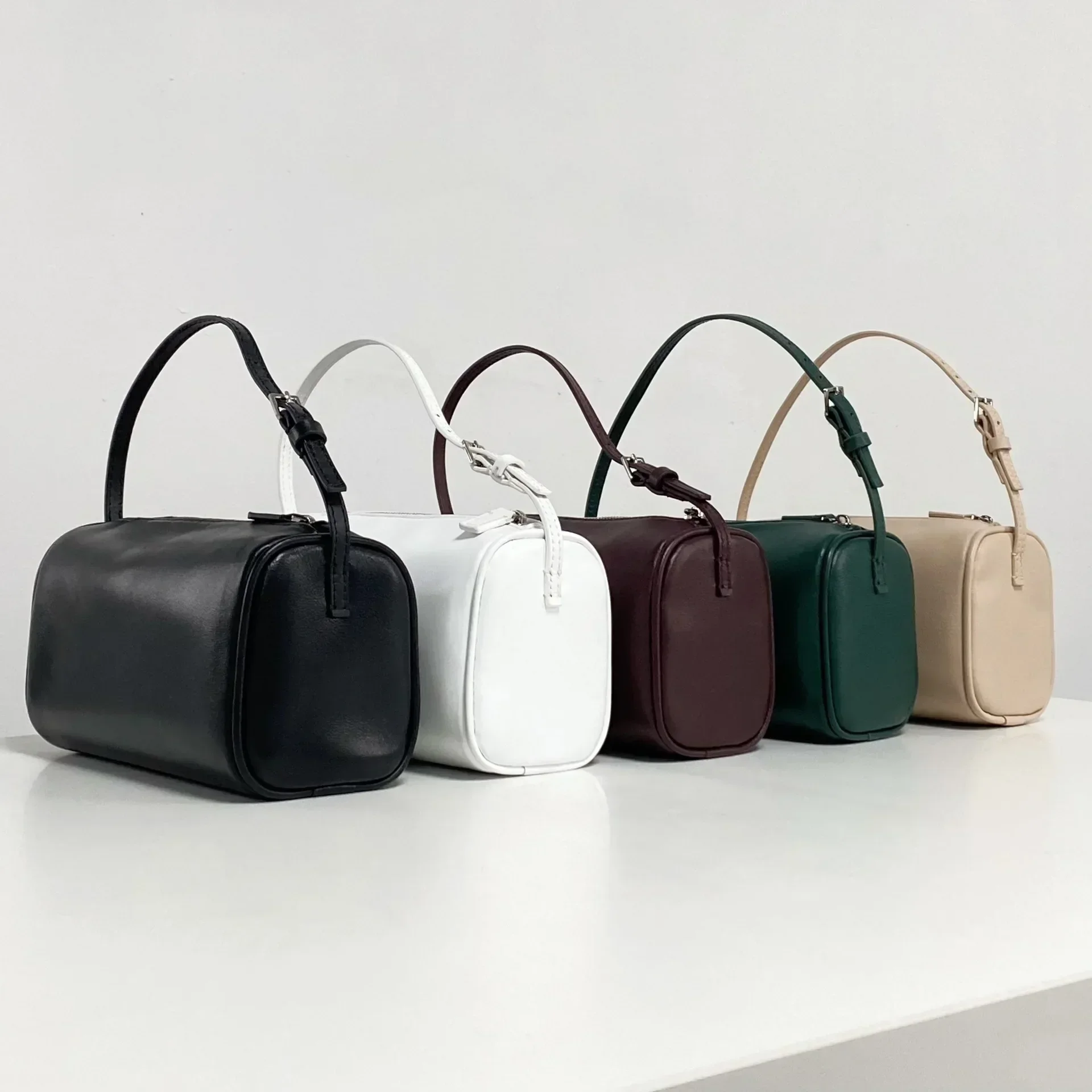 

Simple Mini Handbags Female Phone Purse Genuine Leather Suede Barrel-shaped Top-Handle Bags Fashion Commuter Square Retro Bolsos