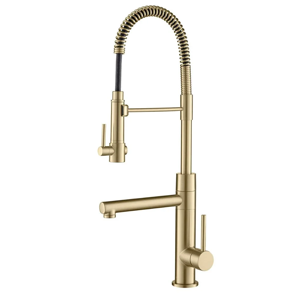 

brushed gold Spring Kitchen Faucet Pull out Side Sprayer Dual Spout Single Handle Mixer Tap Sink Faucet