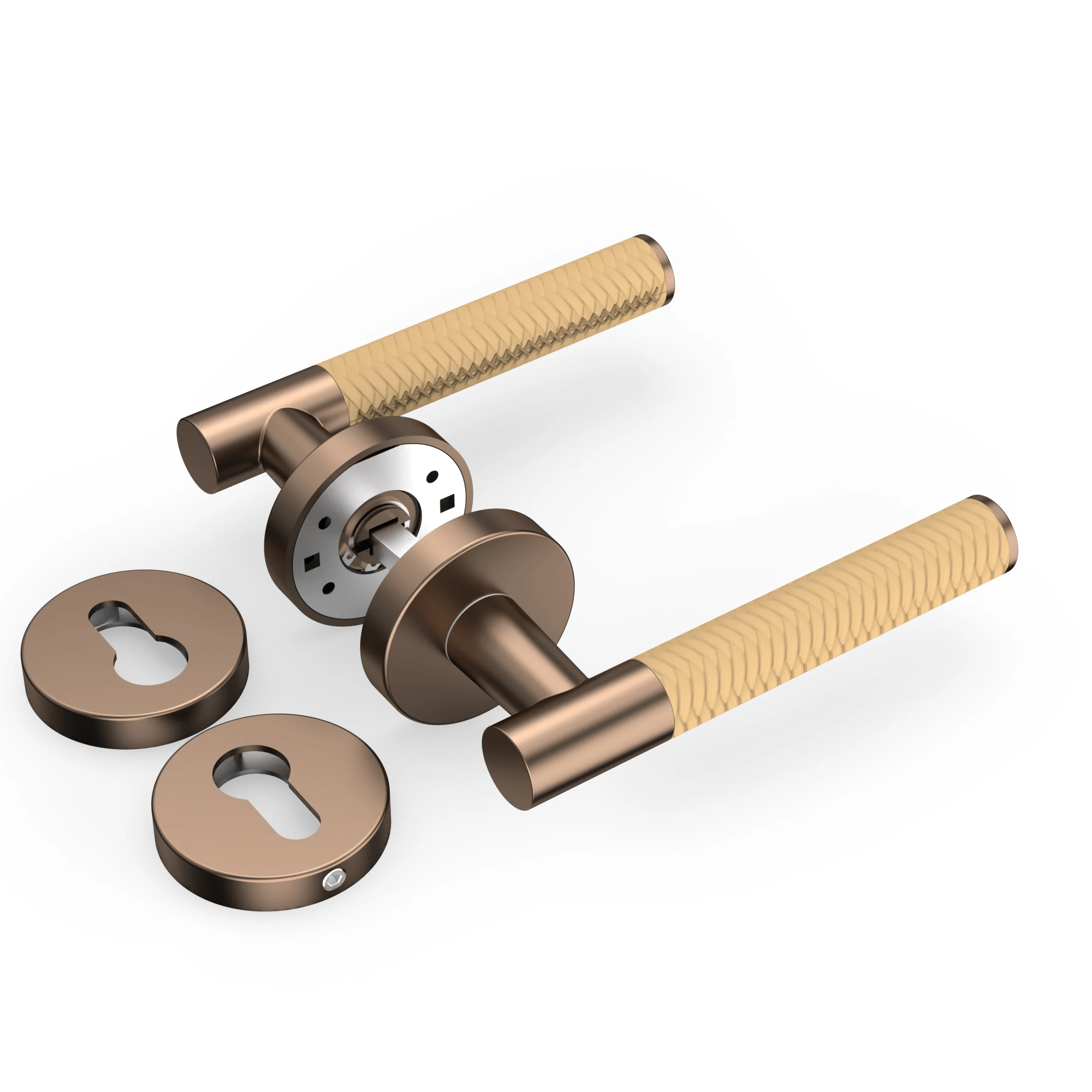 Viladepot Privacy Door Handle Leather Texture Lever Bedroom Bathroom Passage Zinc Alloy Door Lock Without Lock Cylinder