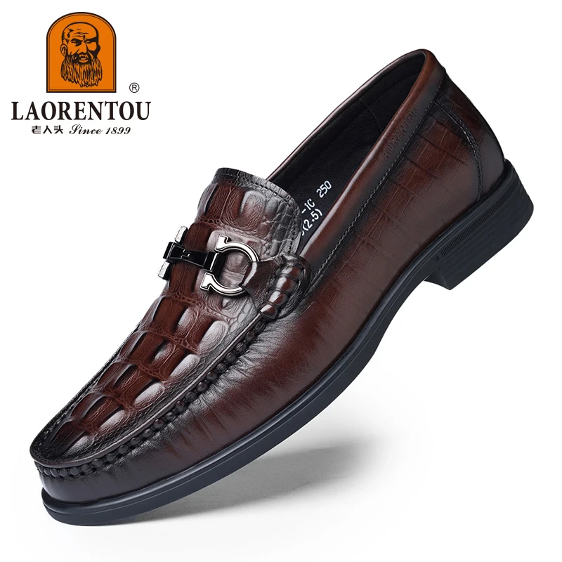 LAORENTOU crocodile patterned bean shoes, breathable business casual leather shoes, men's leather lazy loafers 20617 6