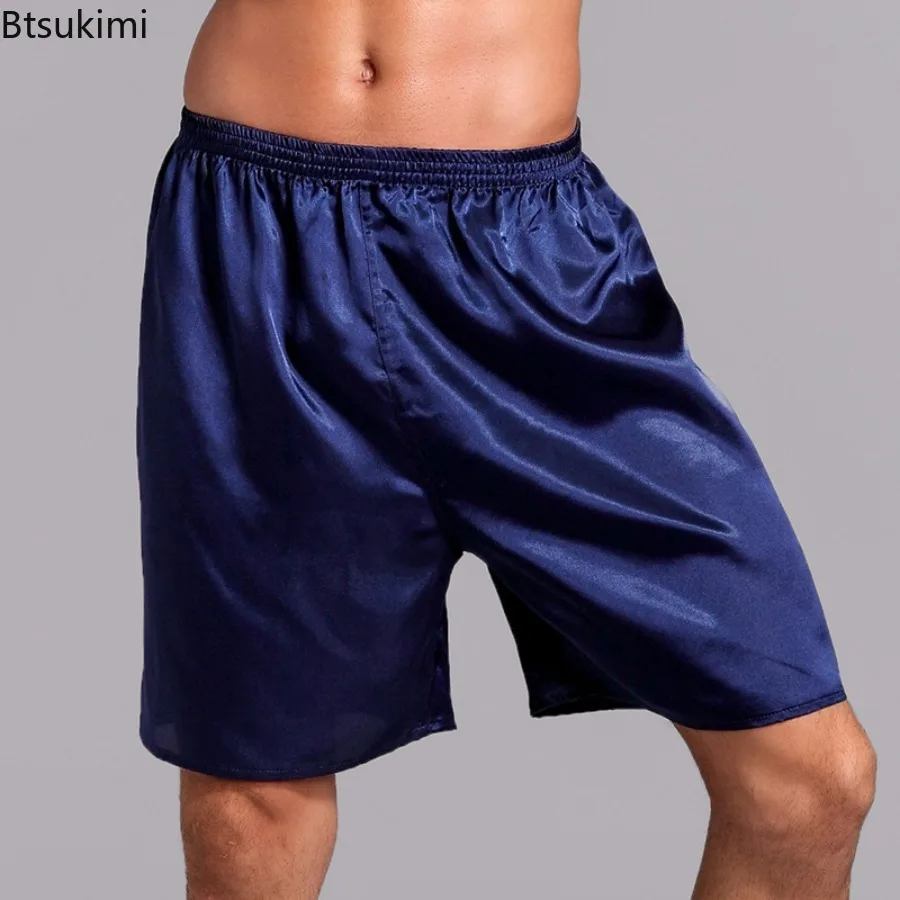 

2024 Men's Satin Silk Five-point Shorts Loose Pajamas Classic Solid Shorts Beach Pants Fashion Homewear Sleepwear Shorts for Men