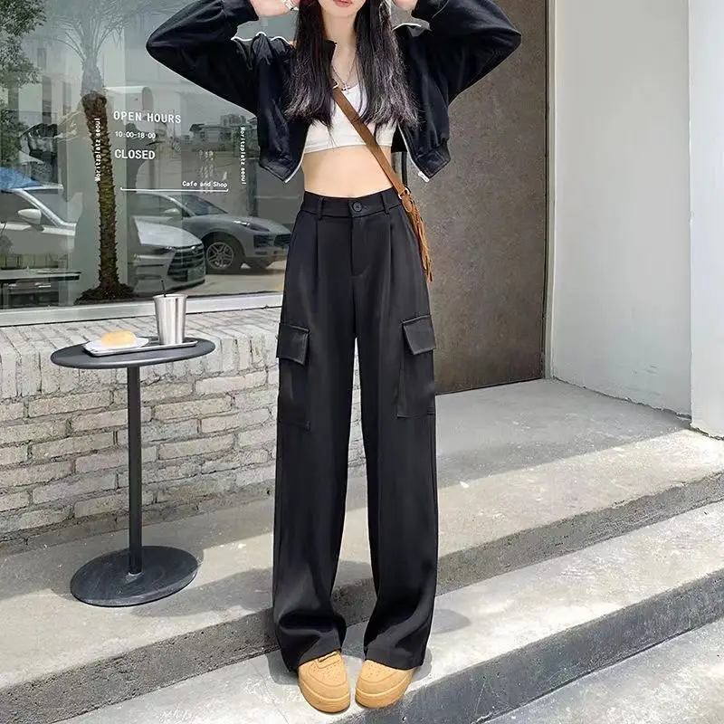 Streetwear Hip-hop Cargo Pants Women New Design High Waist Straight Maxi Baggy Wide Leg Pants Girls S-5XL 3 Colors