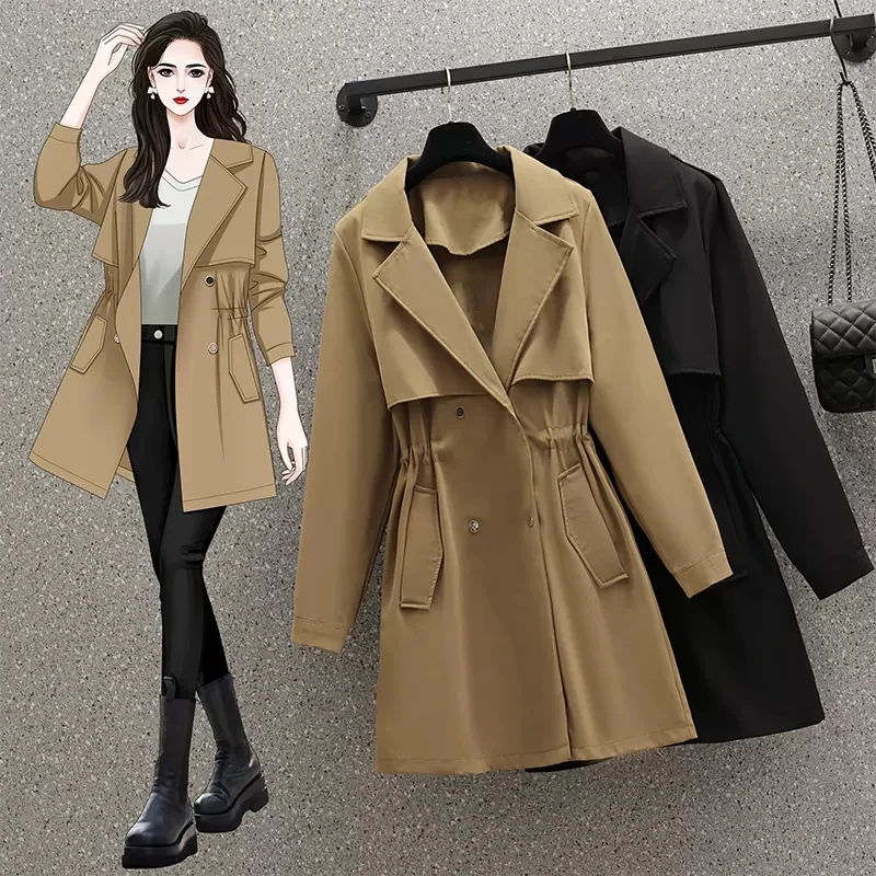 

Casual Large Size Windbreaker Women's Clothing 2023 Spring Autumn New Slim Medium Length Trench Coats Female Tops fp914