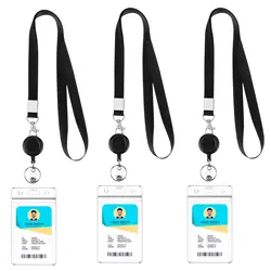 Waterproof PVC Retractable ID Badge Holder with Hanging Rope - Office Name Tag Lanyard (3 PCS)