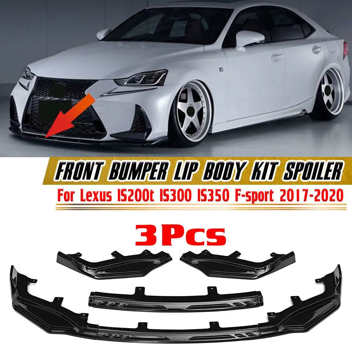 3xCarFrontBumperSplitterLipSpoilerDiffuserGuardCoverBodyKit