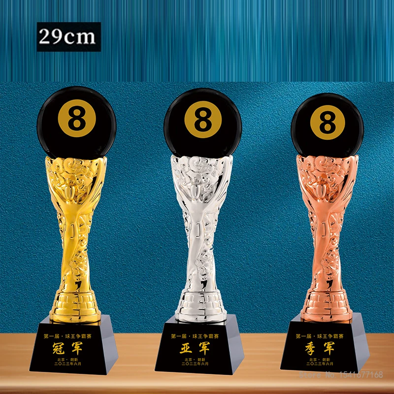 Customized Black Eight Billiards Crystal Trophy School annual Meeting Sports Award Competition Snooker Ball Trophy Souvenir, 1Pc