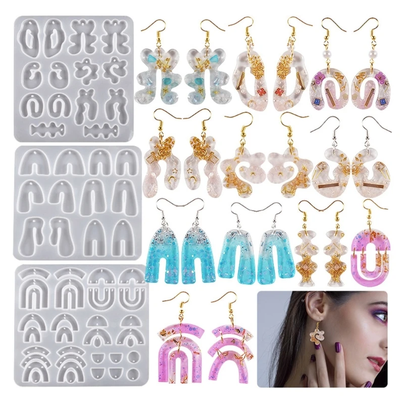 

R3MC Irregular Earring Pendant Silicone Mold Crystal Epoxy Resin Casting Molds Resin Earring Mould for Women DIY Crafts