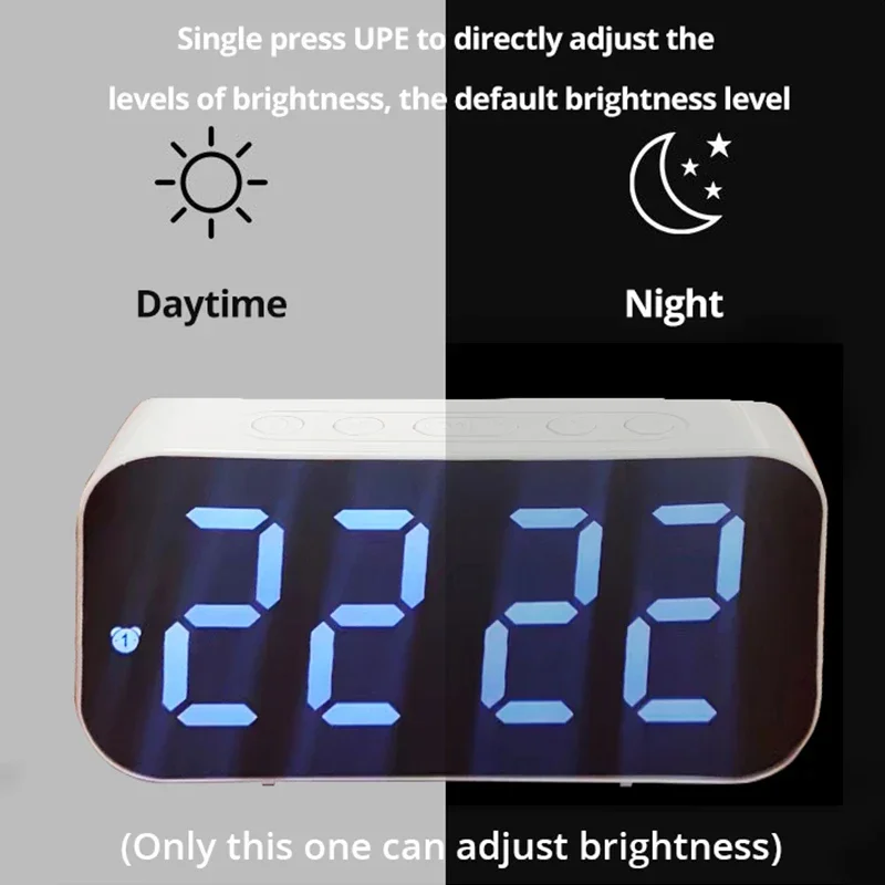 LED Mirror Digital Alarm Clock with Snooze and Time Display