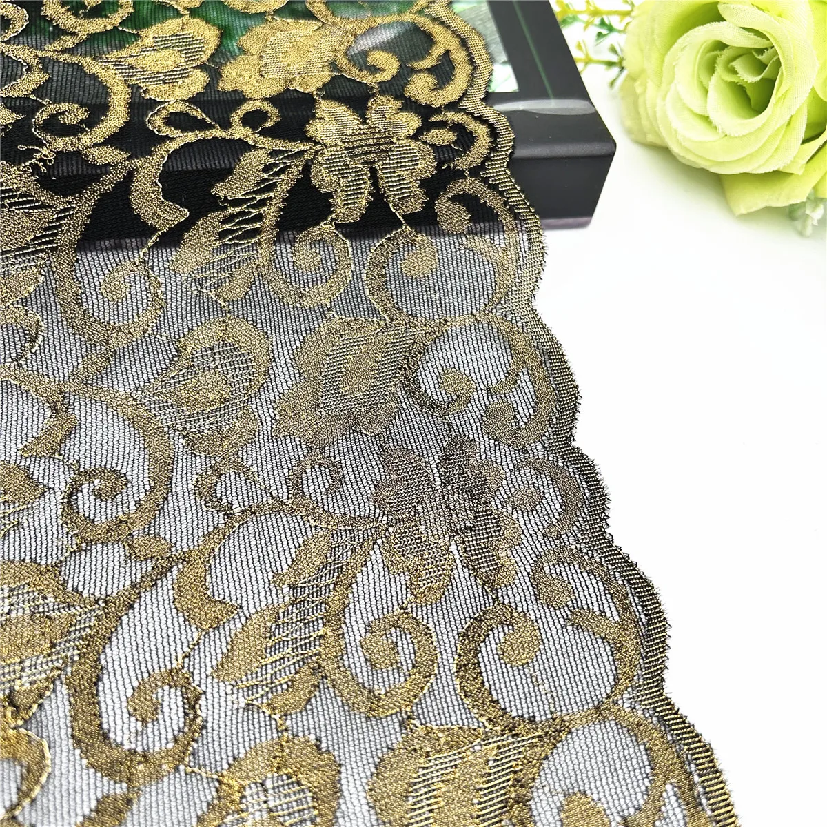 3y/lot W18cm 2 Color Black Cream Gold Elastic Stretch Lace Trim For Lingerie Sewing Craft DIY Apparel Wedding Fabric Sleeve Lace 6