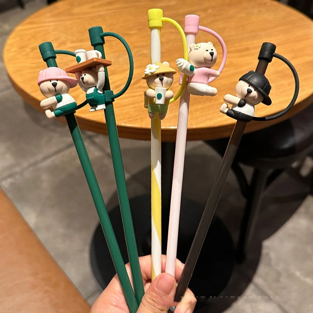 1 PC Silicone Straw Plug straw cover Reusable Drinking Cartoon Dust Cap Straw Tips Cover Cup Accessories for 6-8mm Straws Christmas