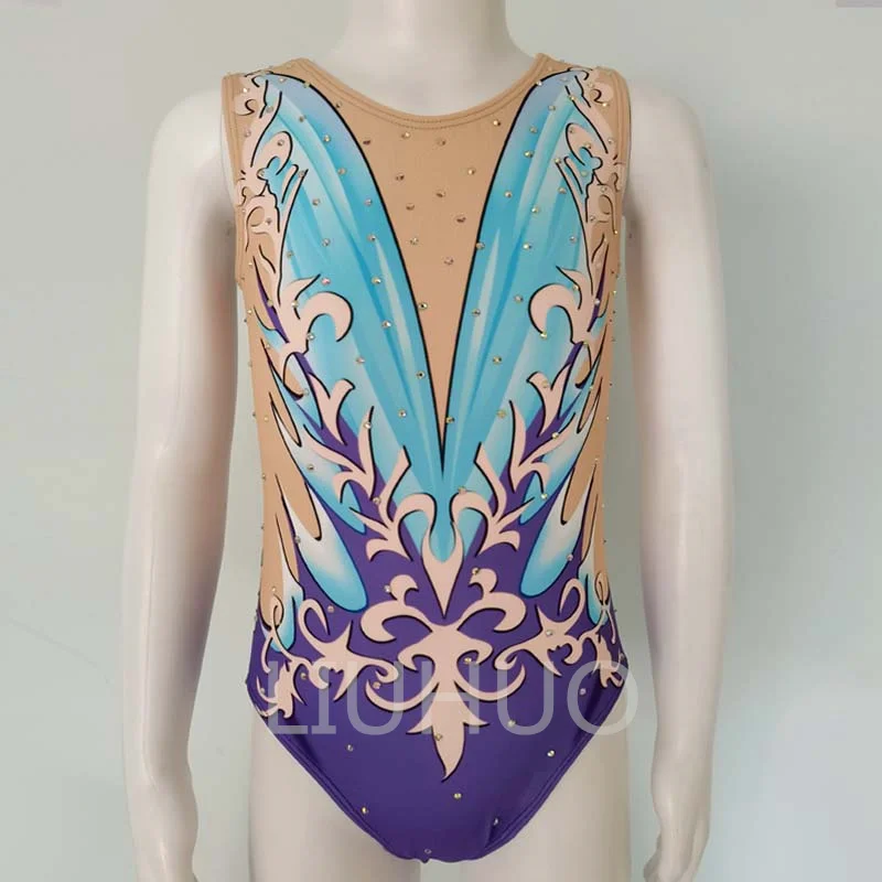 

LIUHUO Girls Gymnastics Leotards Blue Spandex Women Dance Costumes Competition