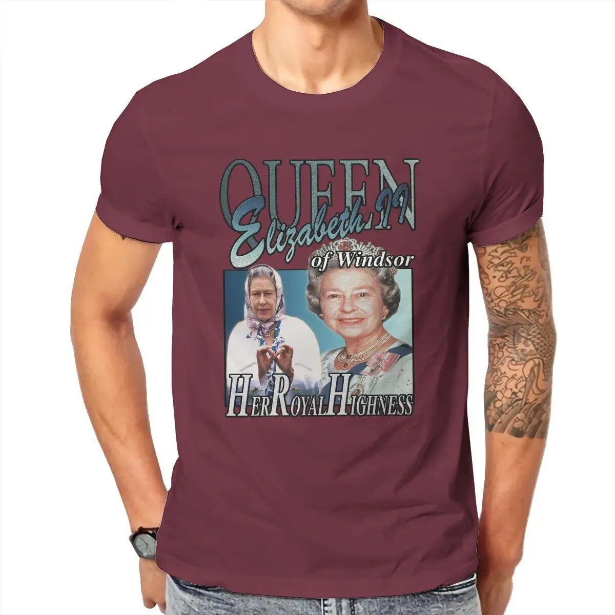 

Men T-Shirt Queen Elizabeth II Awesome Cotton Tee Shirt Short Sleeve British Royal Crown T Shirts Round Neck Clothes Printed