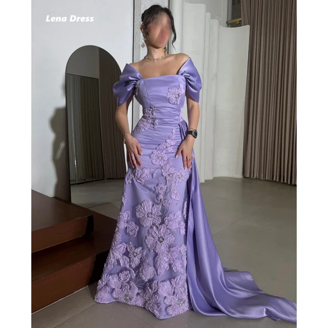 Lena Flower Embroidered Lace Prom Dresses 2025 Luxury Evening Dress Woman Custom Made Fish Tail Shawl Ball Gowns Robe Soiree 1