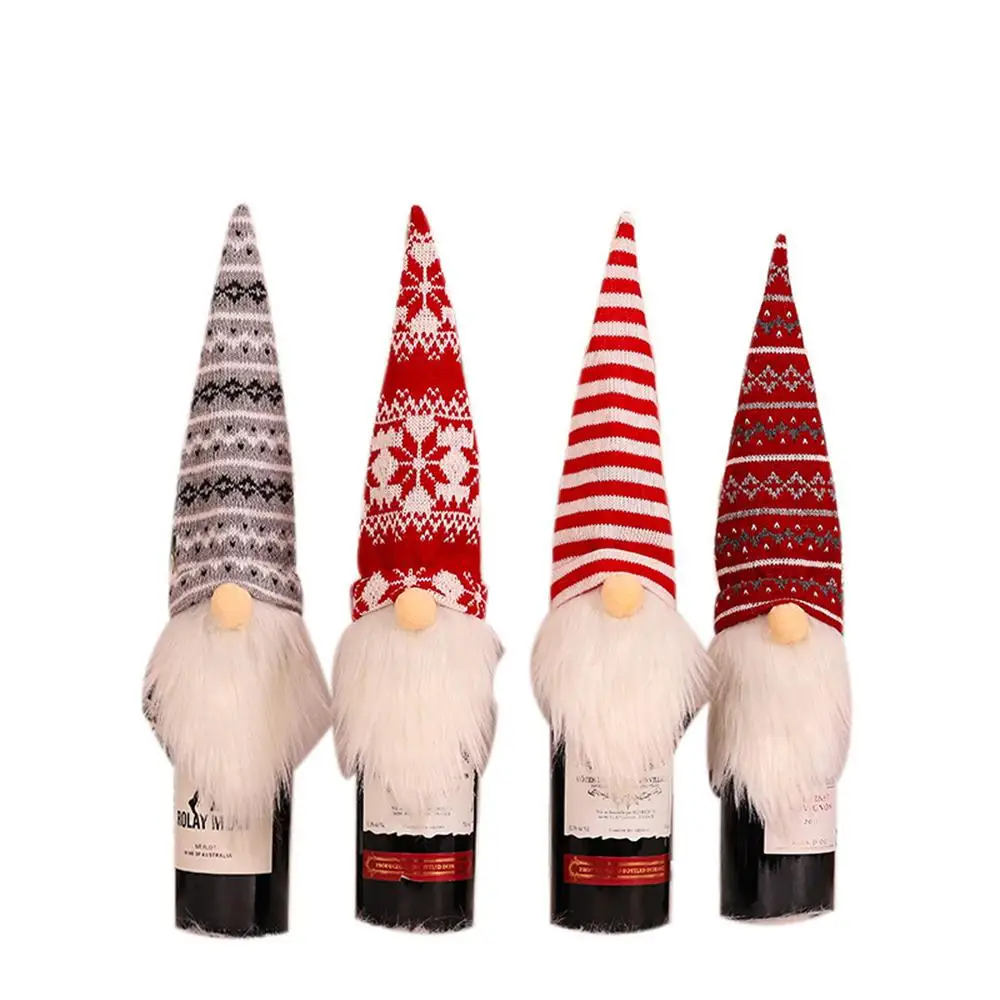 Christmas Wine Bottle Cover Cute Gnome Faceless Doll Champagne Bottle Cover Xmas New Year Dinner Decoration