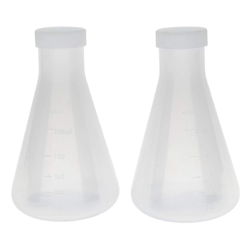 실험실 등급 플라스틱 원뿔 엘렌마이어 플라스크, 측정 가능, 매끄러운 두꺼운 벽, 250ml 2 병