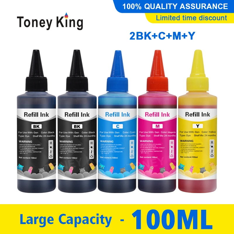 Toney King 100ml Bottle Printer Ink Refill Kit For HP 121 122 123 140 141 300 301 302 304 305 650 652 21 22 901 60 61 62 Printer