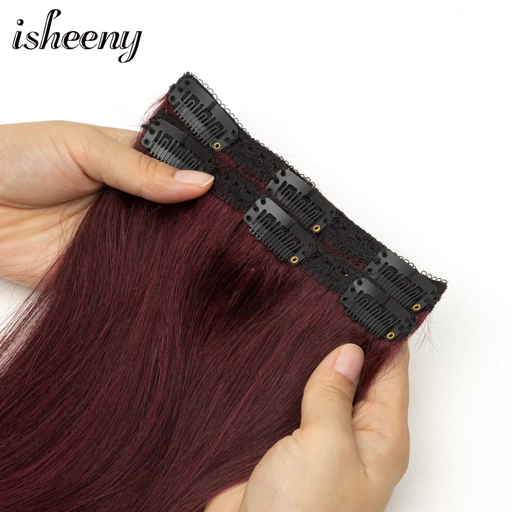 Human Hair Extensions Burgundy Wine Red Clip In 12-24 Inch 7pcs/set 50g-120g