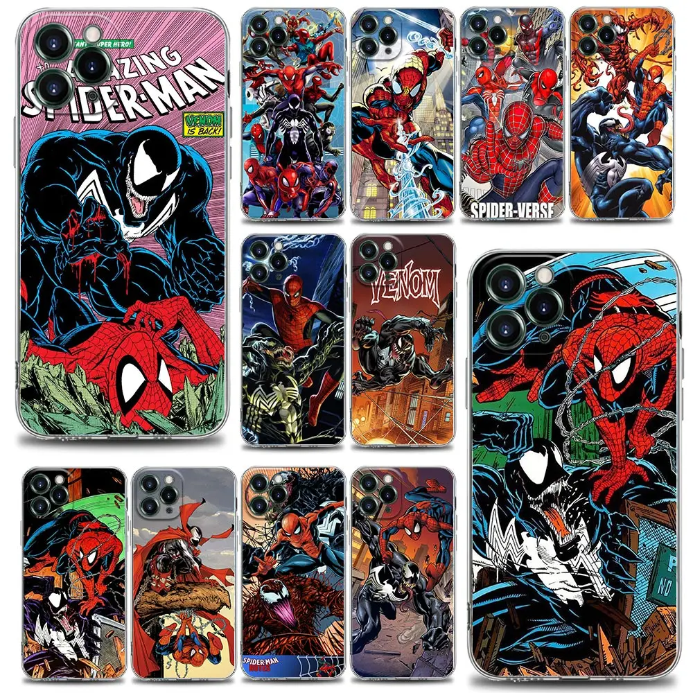 Incredibile Custodia A Conchiglia Spider-Man Venom Marvel Comics Per Iphone 15 11 12 13 14 Pro Max Mini Se Xs 7 8 Plus Cover Trasparente Fundas