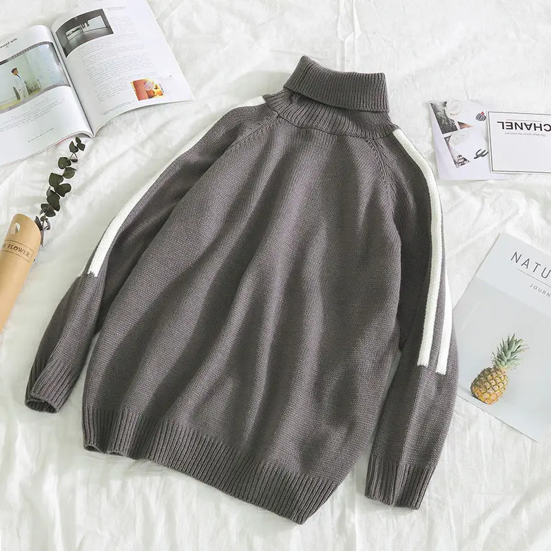 2024 New Spring And Autumn High Neck Striped Sweater For Men's Korean Banquet Travel Loose Long Sleeved High Quality Knitwear