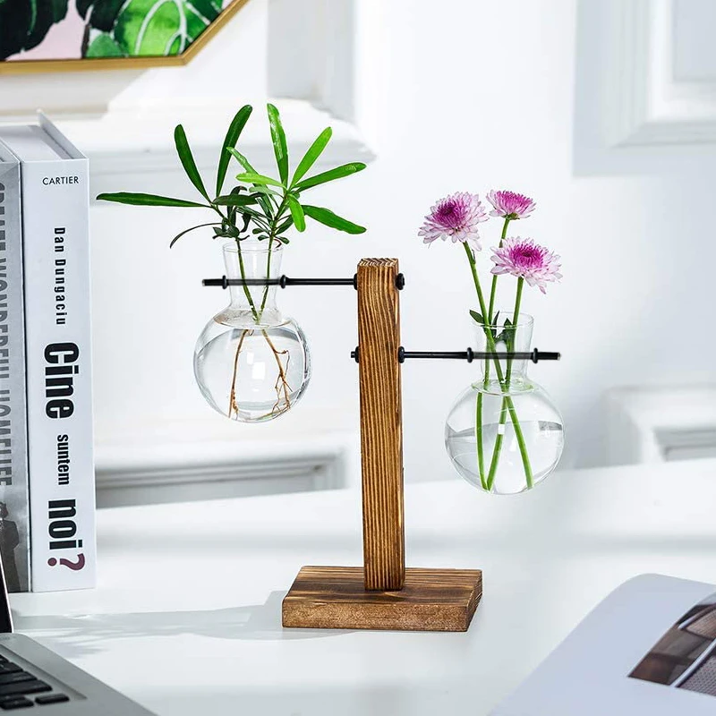 Прозрачный цветочный горшок для гидропоники Terrarium с деревянным подносом