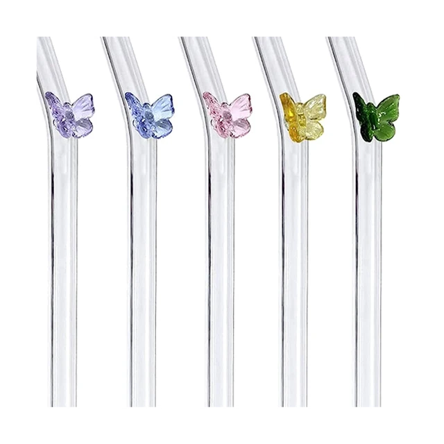 5 Pcs Reusable Glass Straws,Colorful Butterfly On Clear Straws With Design Shatter  Resistant Bent Drinking Straws - AliExpress