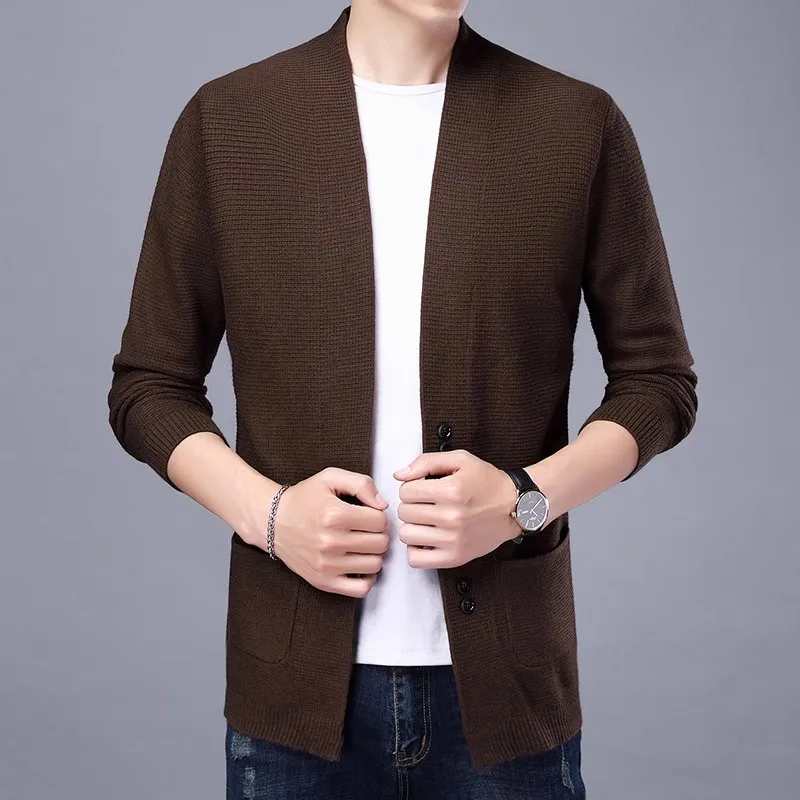 Autumn Winter Knitted Cardigan Men Fashion Slim Fit Sweater outerwear Mens Solid Color V Neck Casual Korean Knit Cardigan Man 6