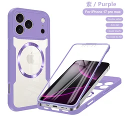 Universal 360° Protection MagSafe Case with Double - Sided Soft Silicone and Clear Magnetic Back Cover for 17 Pro (Lavender)