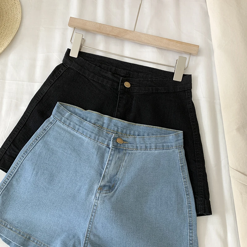 Denim Shorts Women Solid Black Streetwear Zipper Fly Stretchy Trousers High Waist Summer All-match Vintage Casual Short Hot Sale gymshark shorts