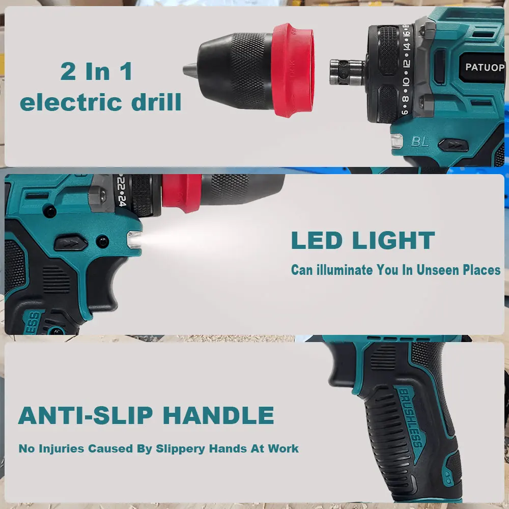 2 In 1 Cordless Electric Drill Screwdriver 24 Torque Setting Rechargeable Driver Home Handheld Power Tool For Makita 18V Battery 4