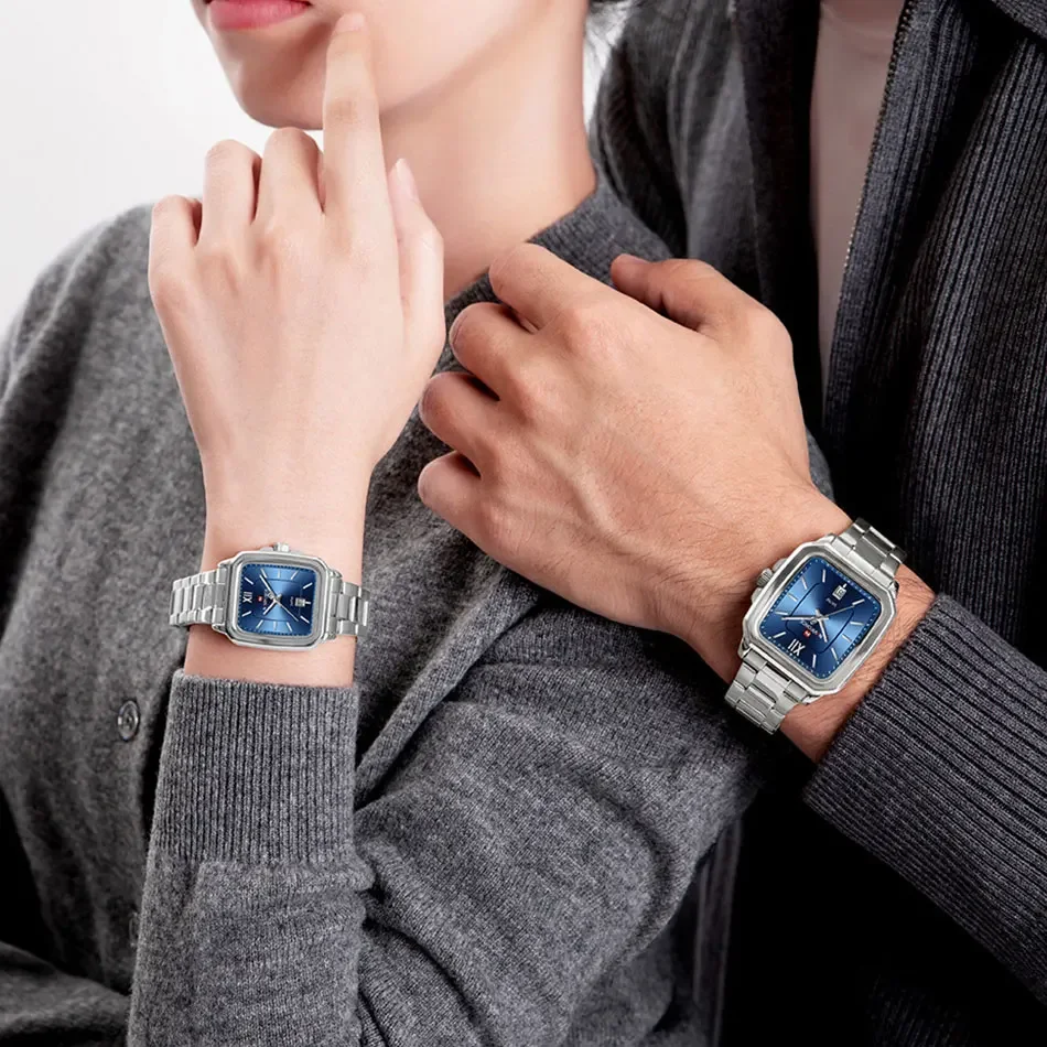 NAVIFORCE Couple Watch Casual Fashion Women Men Quartz Watches Wear Resistant Stainless Strap Square Clock Dial Design Reloj