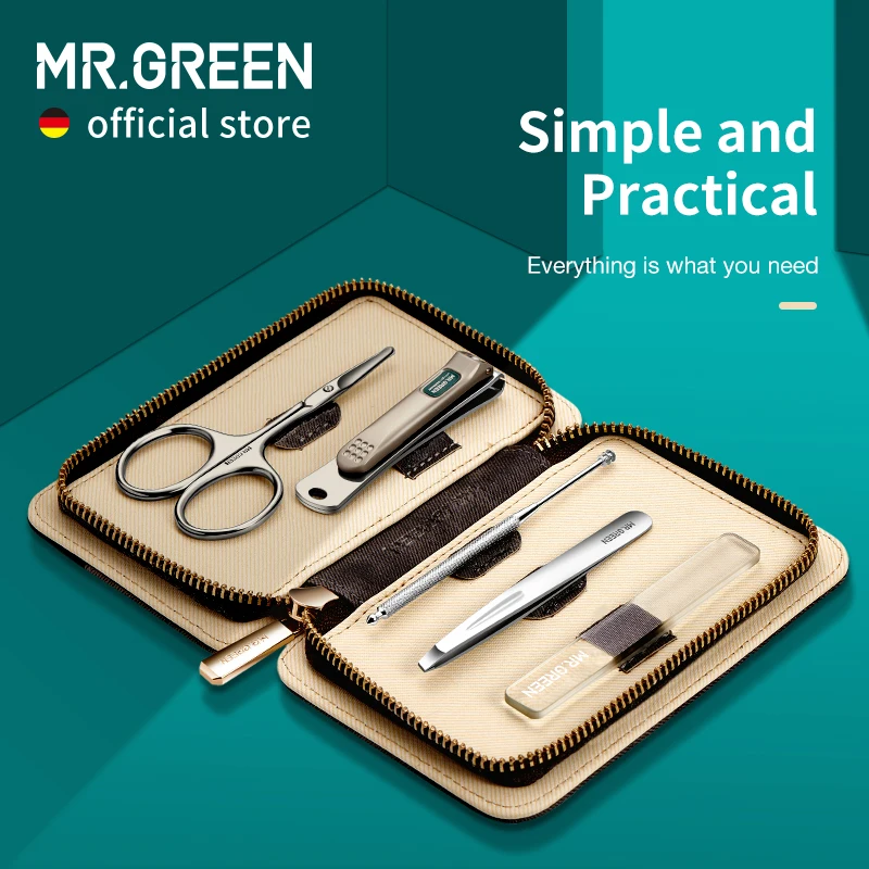 Manicure Set MR.GREEN 5 in 1 Simple and practical Kit Contrast leather case Stainless Steel Nail Clippers Staless_voghion.com