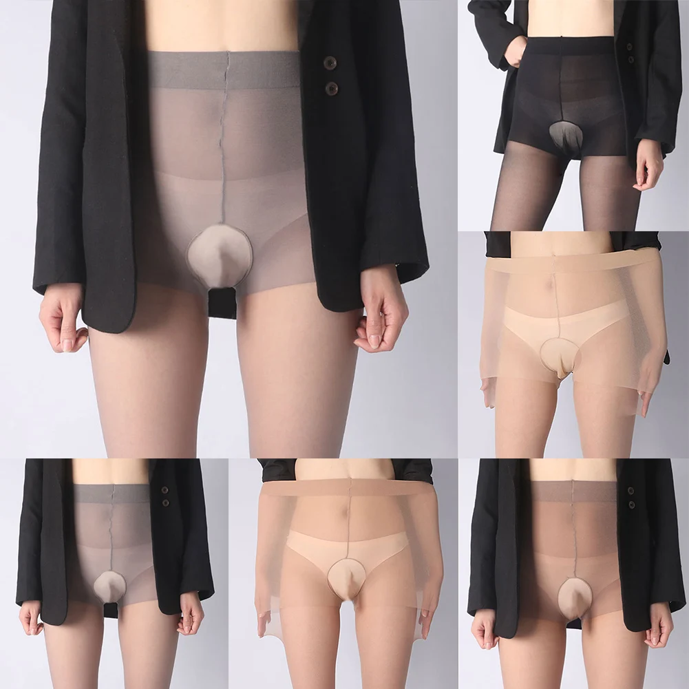 Men Leotard Pantyhose Sexy Breath Mesh Socks Slimming Nightclub Elastic U Convex Pouch Stockings See-through Night Club Wear