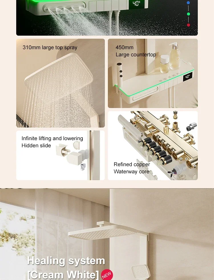 Description Picture 5 of itemMilk White Constant Temperature Digital Display Shower Set Bathroom Removed Chlorine Atmosphere Lamp Shower System Faucet Set