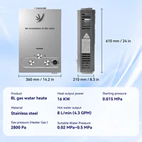 Chauffe-eau au gaz propane GPL SIHAO à installation facile, chaudière murale sans réservoir de 8 L avec affichage LED de la température, système d'eau chaude instantanée de 16 kW pour le camping, la douche à domicile et les camping-cars 8 2