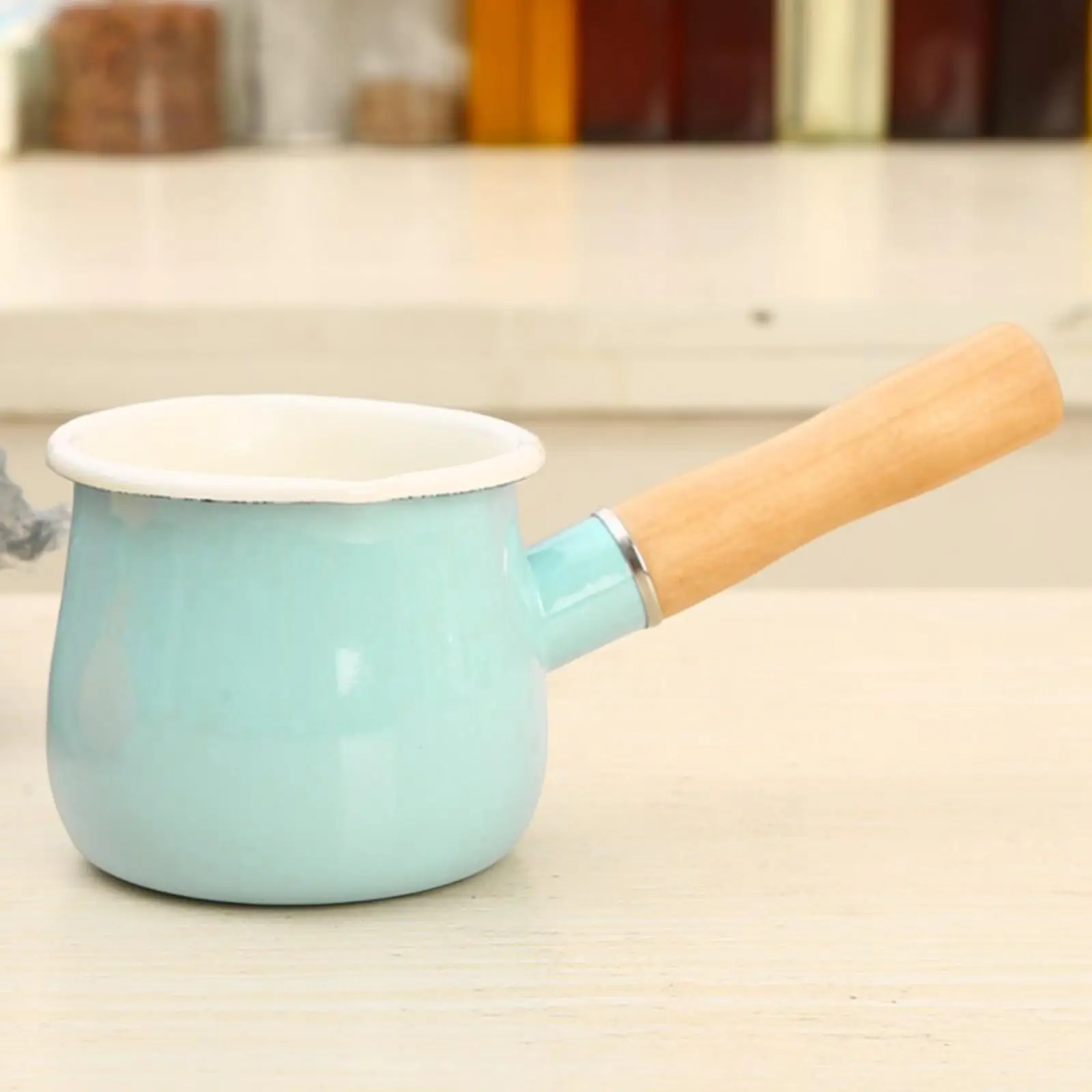 Enamel Milk Pot with Spout with Anti Scald Handle Nonstick Cookware Soup Pot for Home Induction Cooker Outdoor Gas Stove Kitchen