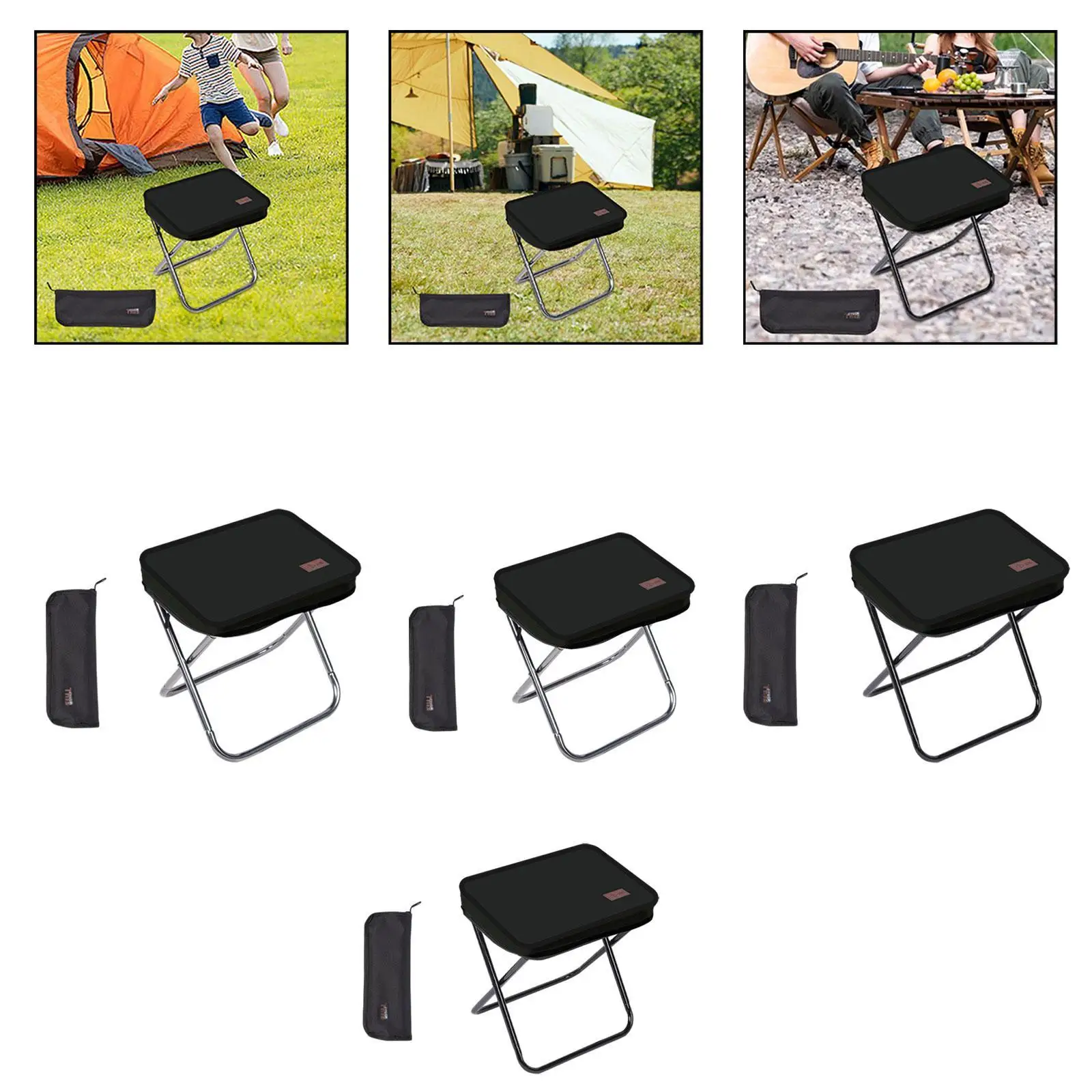Folding Camping Stool Sturdy Compact Portable Foot Rest Fishing Seat Handbag Stool for Patio Barbecue Hiking Sketching Painting